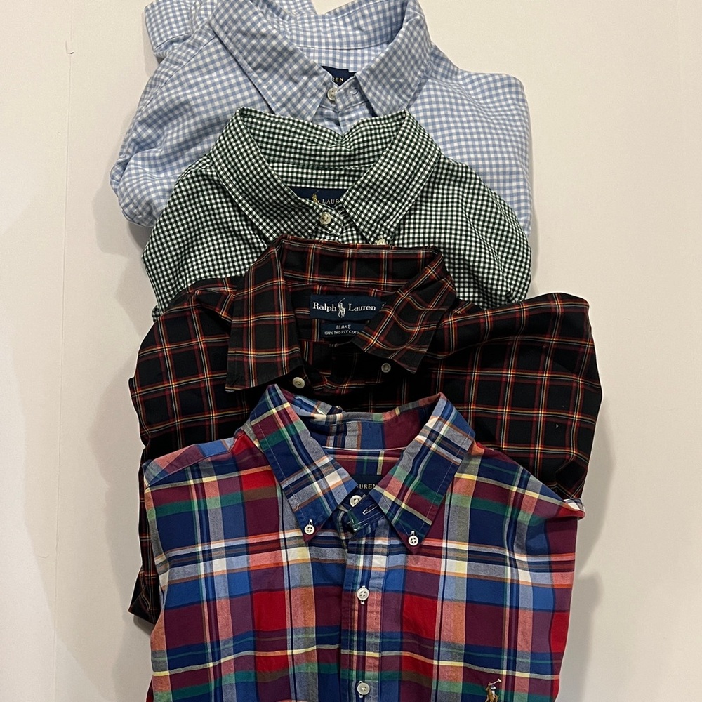 4 EUC Ralph Lauren Men's long sleeve Plaid Shirts Xl